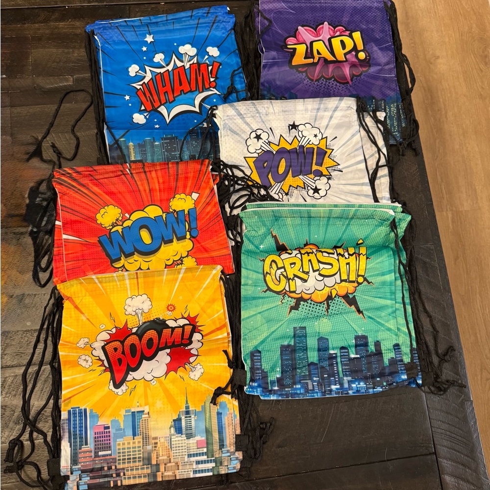 New Comic Heroes Drawstring Backpacks, 18 pieces